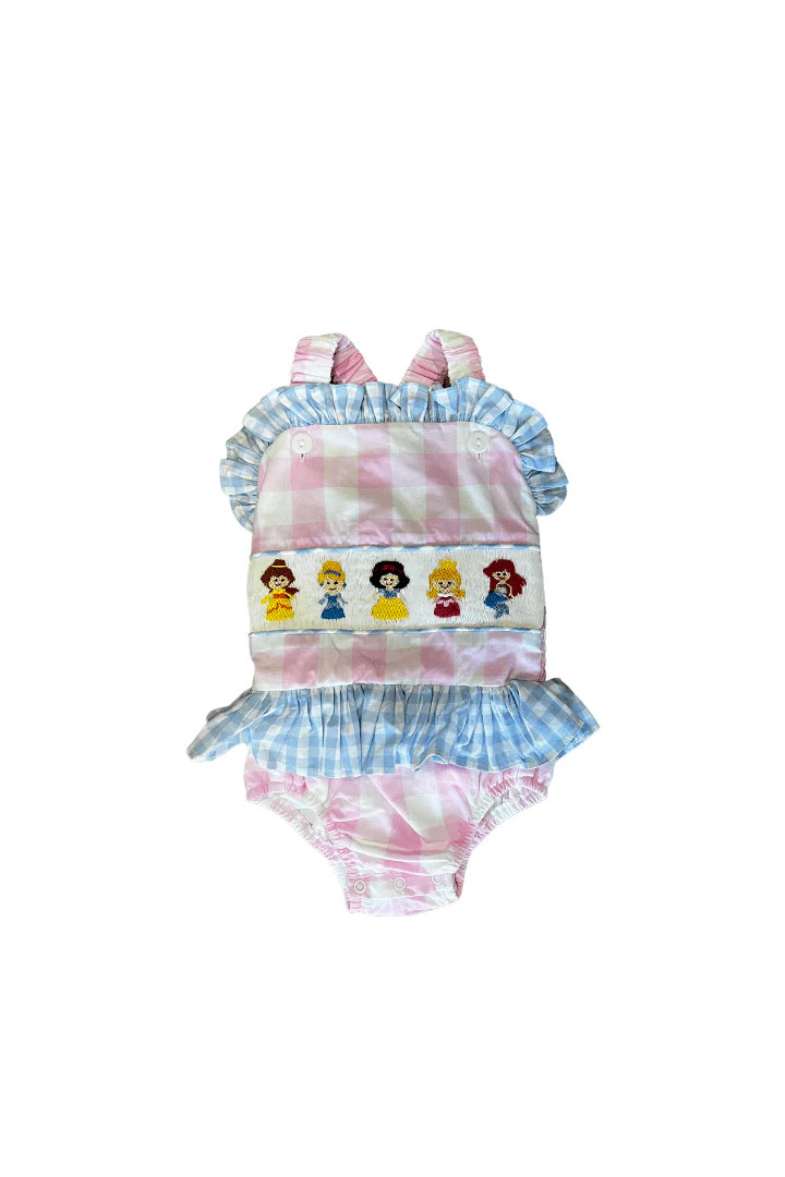 Hand Smocked Princess Pink Gingham Swimsuit | The Smocked Flamingo