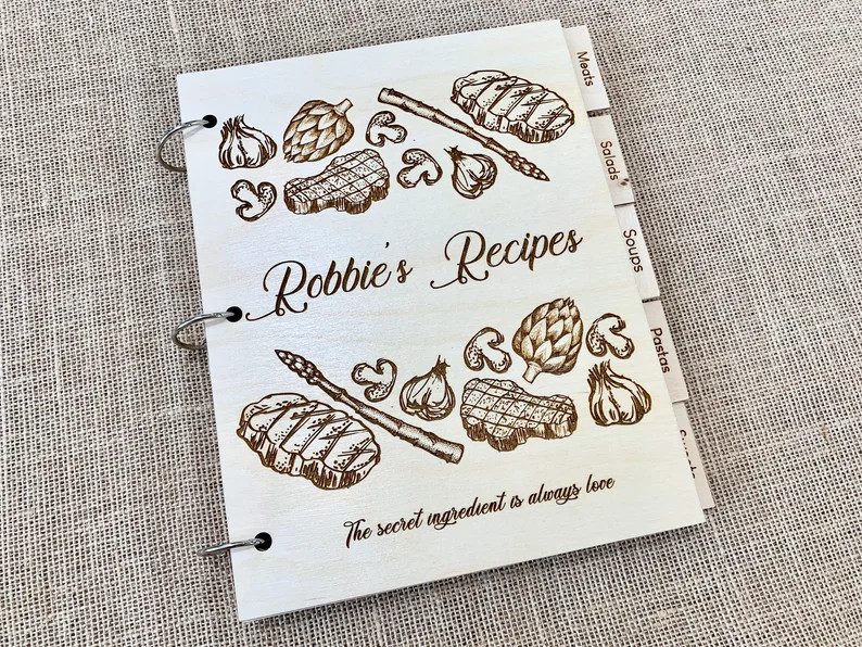 Personalized Fathers Day Gift Wooden Cookbook Recipe Book with Dividers, Gift for Dad, Chef Mom D... | Etsy (US)