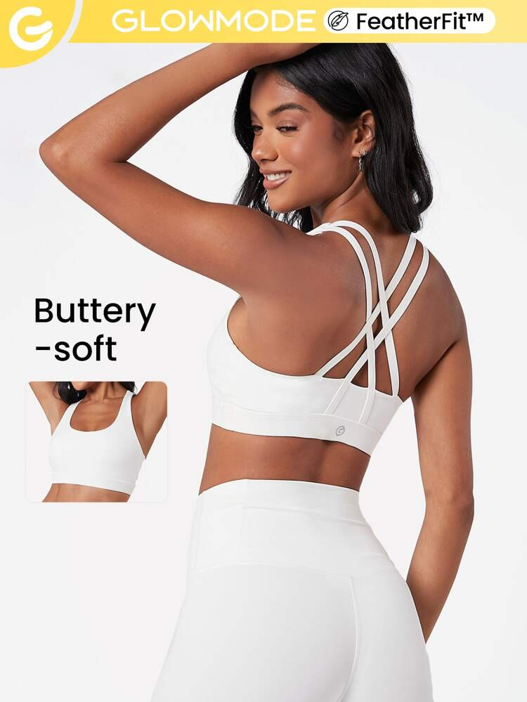 GLOWMODE FeatherFit™ Crossover Strap Sports Bra | SHEIN