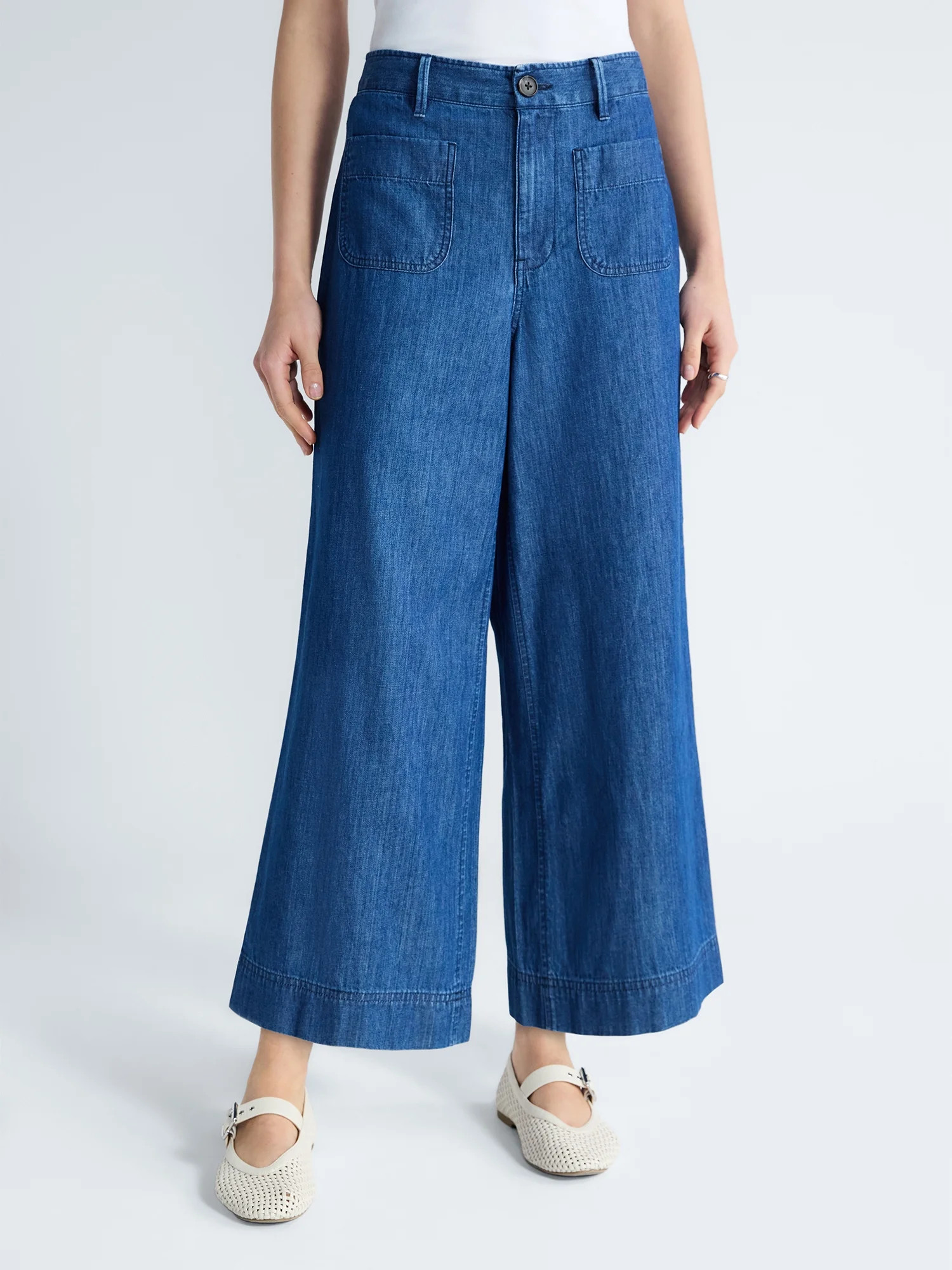 Free Assembly Women's and Women's Plus Wide Leg Cropped Pants with Patch Pockets, 26" Inseam, Siz... | Walmart (US)