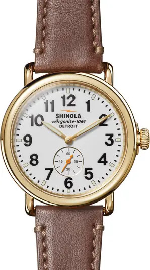 The Runwell Sub Second Leather Strap Watch, 41mm | Nordstrom