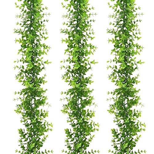 Dolicer 3 Packs Eucalyptus Garland, 18FT Faux Eucalyptus Greenery Garland, Artificial Eucalyptus Leaves Vine, Fake Hanging Eucalyptus Garlands Wedding Backdrop Arch Wall Table Party Decor (Green) | Amazon (US)
