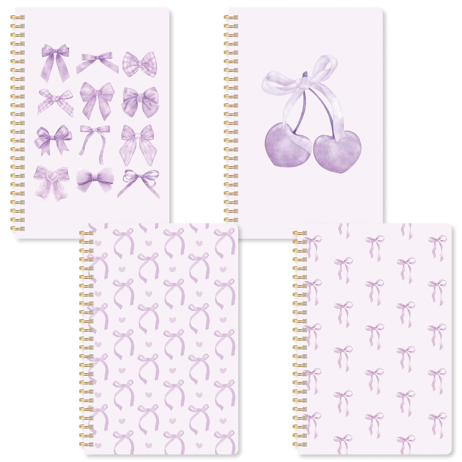 CNhoqc Purple Bow Coquette Notebooks - 4Pcs A5 Purple Watercolor Coquette Bow Cherry Notebooks, H... | Amazon (US)