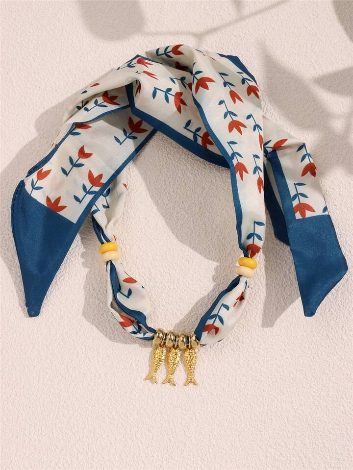 Bohemian Seahorse, Octopus, Coral, Striped Fish Pendant Bandana Necklace, Stainless Steel Alloy Scarf Necklace, Fashion New Square Scarf Necklace, Ocean Jewelry Gift | SHEIN