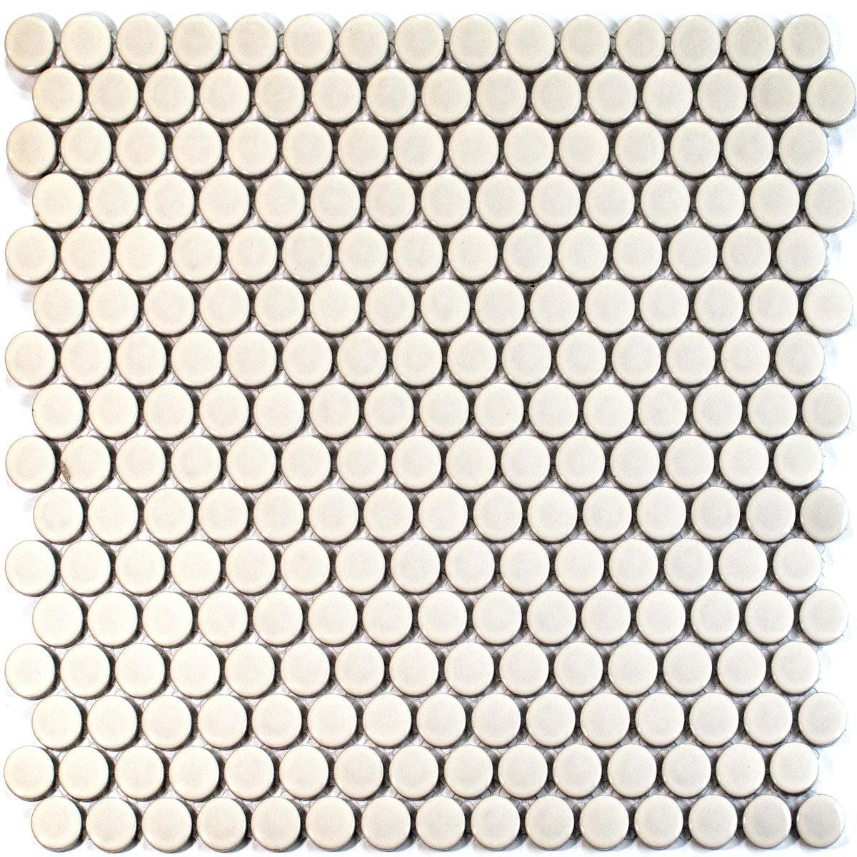 Glossy Cream Buttons Porcelain Penny Round Tile | Shower Floor, Backsplash, Pool | Tile Club