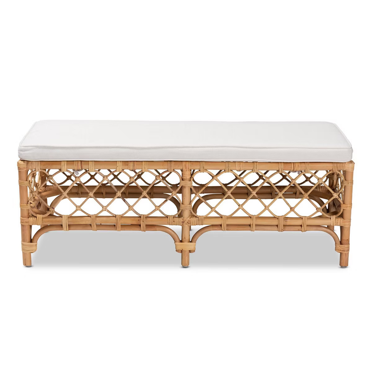 Orchard Fabric Upholstered and Rattan Bench White/Natural - bali & pari | Target
