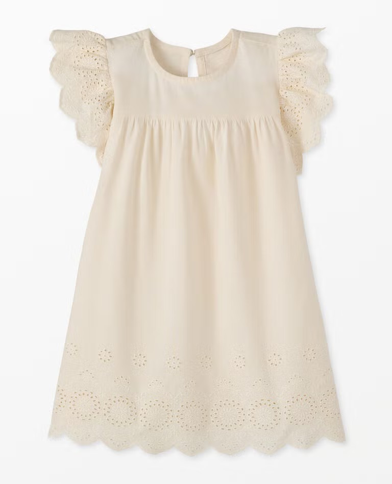 Ruffle Sleeve Linen Eyelet Dress | Hanna Andersson