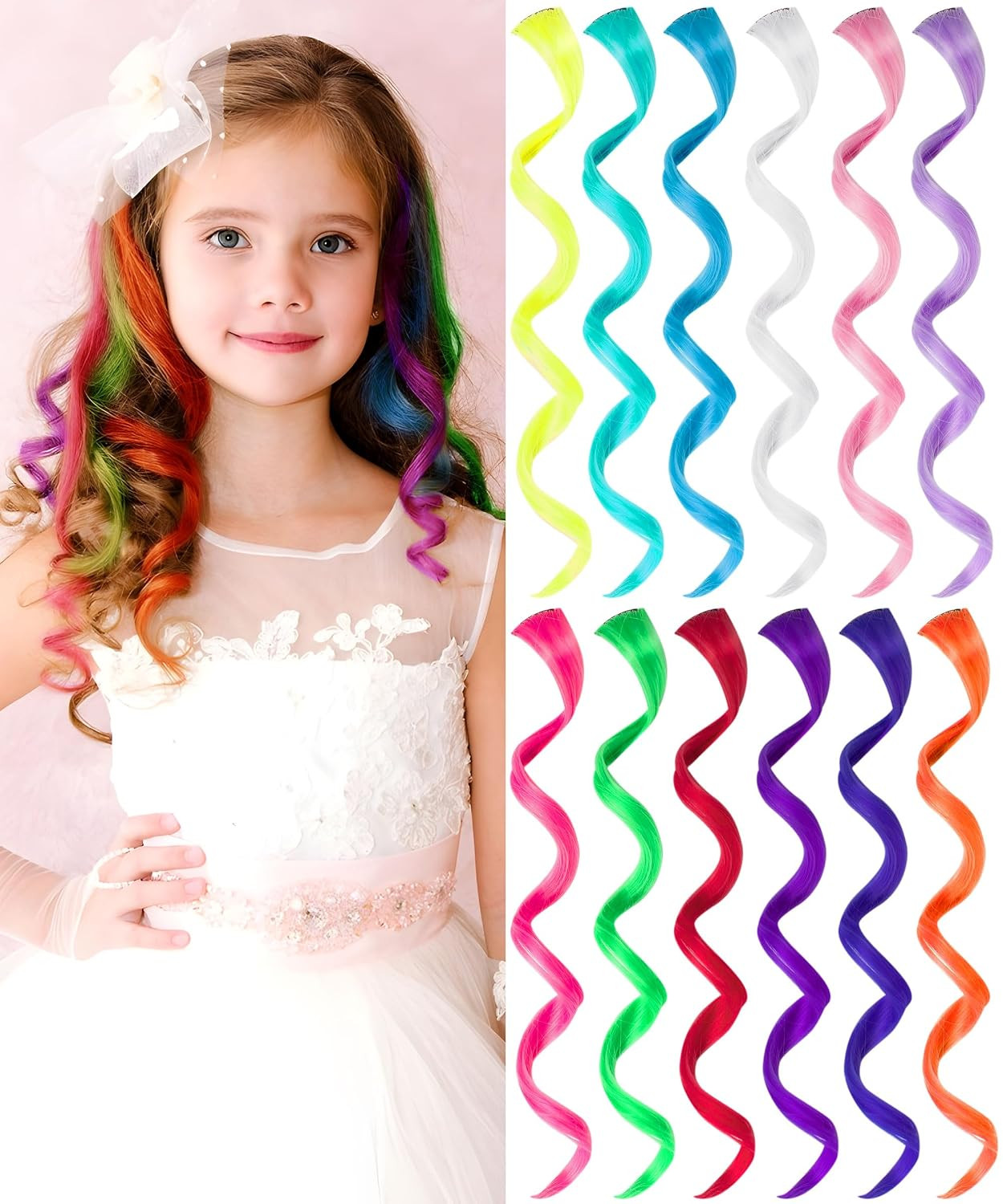 Colored Hair Extensions for Girls Kids, 12 Pcs Colorful Accessories | Amazon (US)