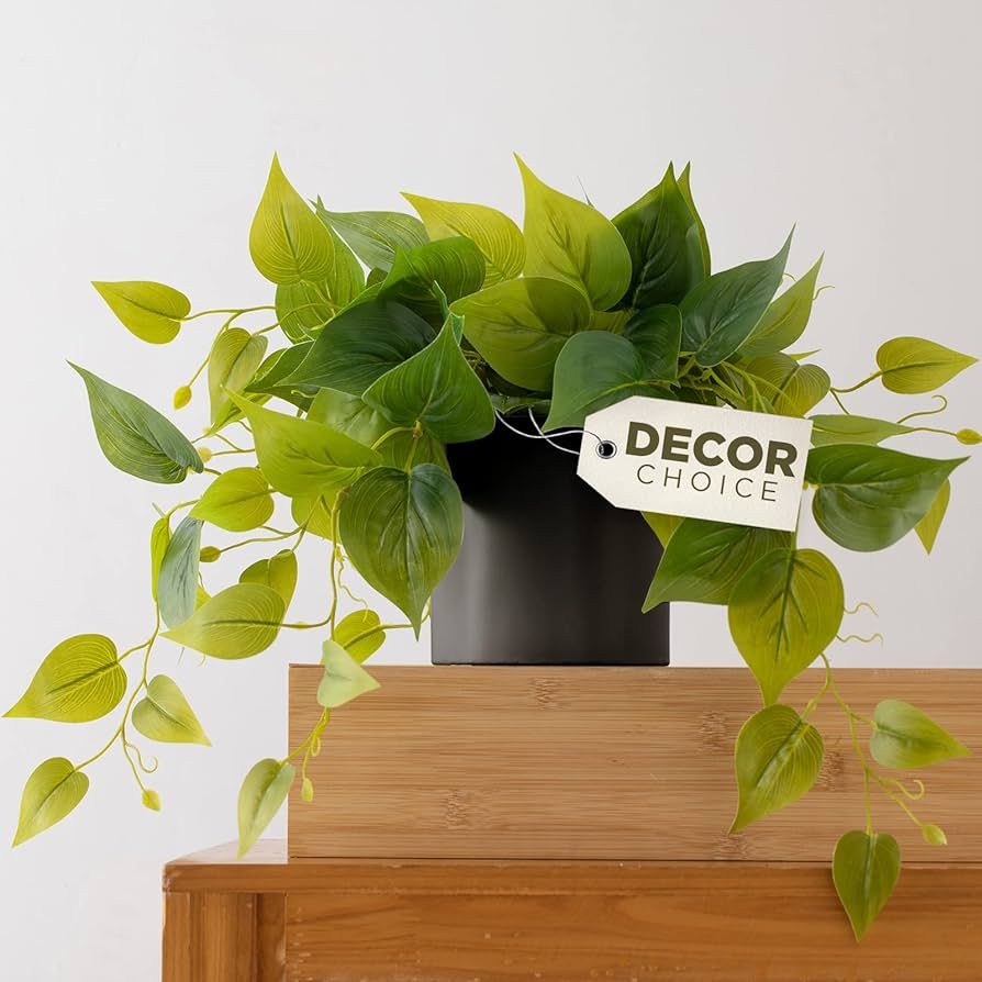 FOREVER LEAF Small Pothos Artificial Plant, Indoor Decorative Plant with Black Pot - Minimalist S... | Amazon (US)