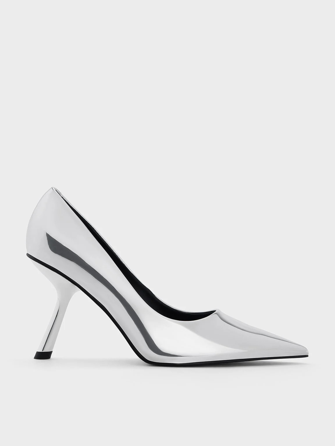 Metallic Slant-Heel Pointed-Toe Pumps
 - Silver | Charles & Keith UK