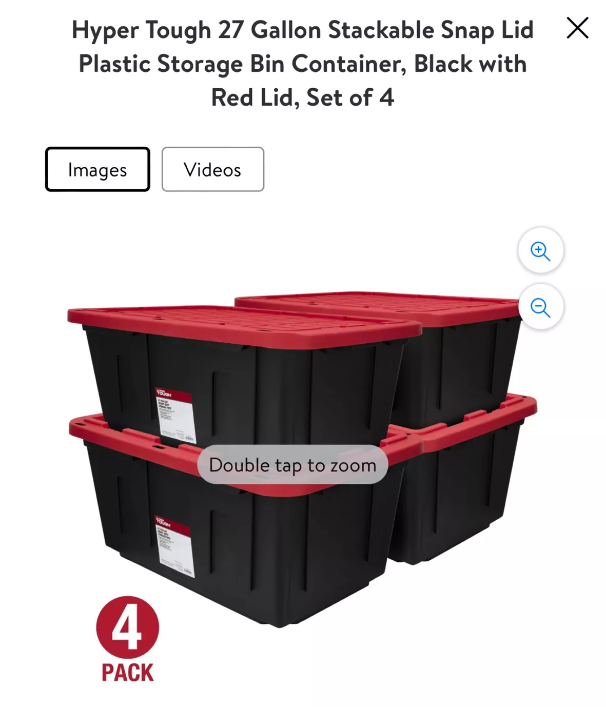 Hyper Tough 27 Gallon Snap Lid Plastic Storage Bin Container, Black with  Red Lid 