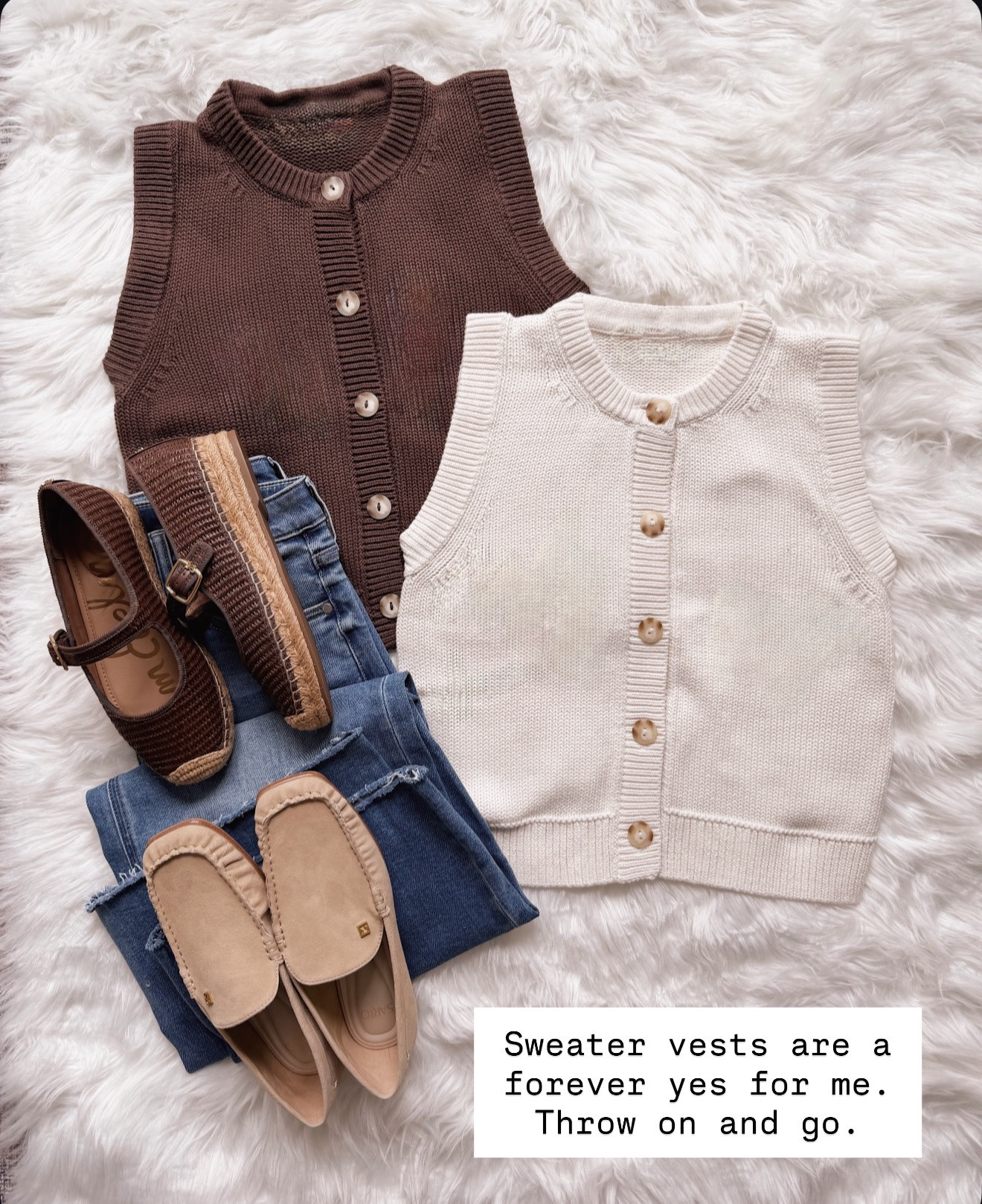 Sweater vests are my easiest yes every spring. Toss one on with denim and flats and you look put together in thirty seconds.

spring sweater vest outfit, women’s knit vest, neutral spring outfits, casual chic layering, denim and flats look, capsule wardrobe staples, easy everyday style

#LTKOver40 #LTKWorkwear #LTKSeasonal