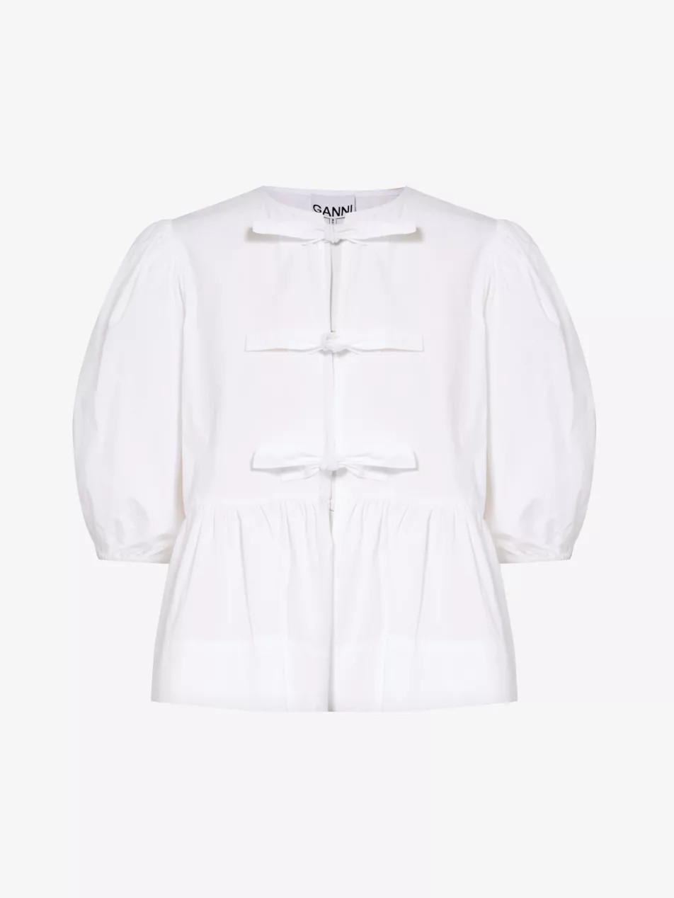 Self-tie puffed-sleeve organic-cotton blouse | Selfridges