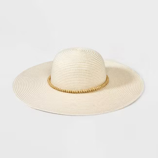 Women's Wide Brim Straw with Beads Floppy Hat - A New Day™ | Target