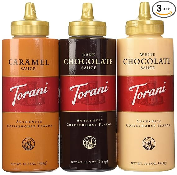 Torani Sauce 3 Pack Chocolate, Caramel, White Chocolate 16.5 Oz with New Packaging | Amazon (US)