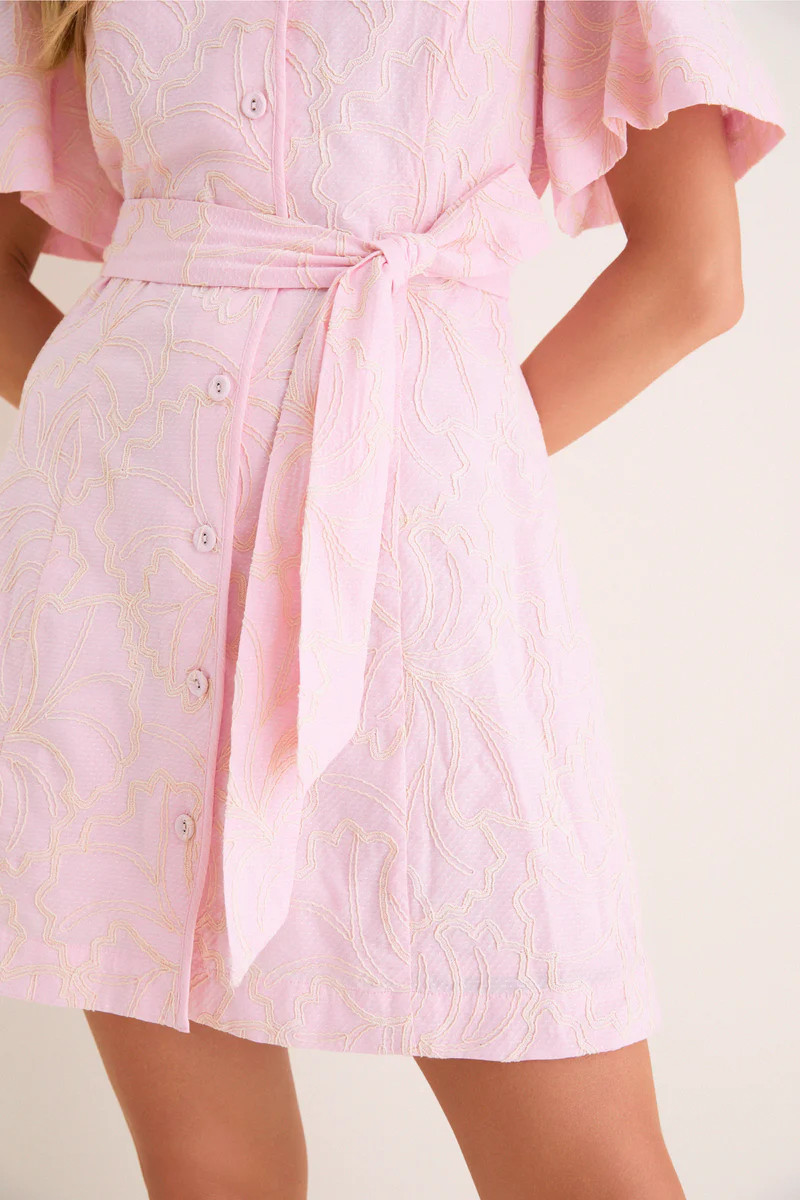 Light Pink Embroidered Gingko Leaf Peppa Mini Dress | Tuckernuck (US)