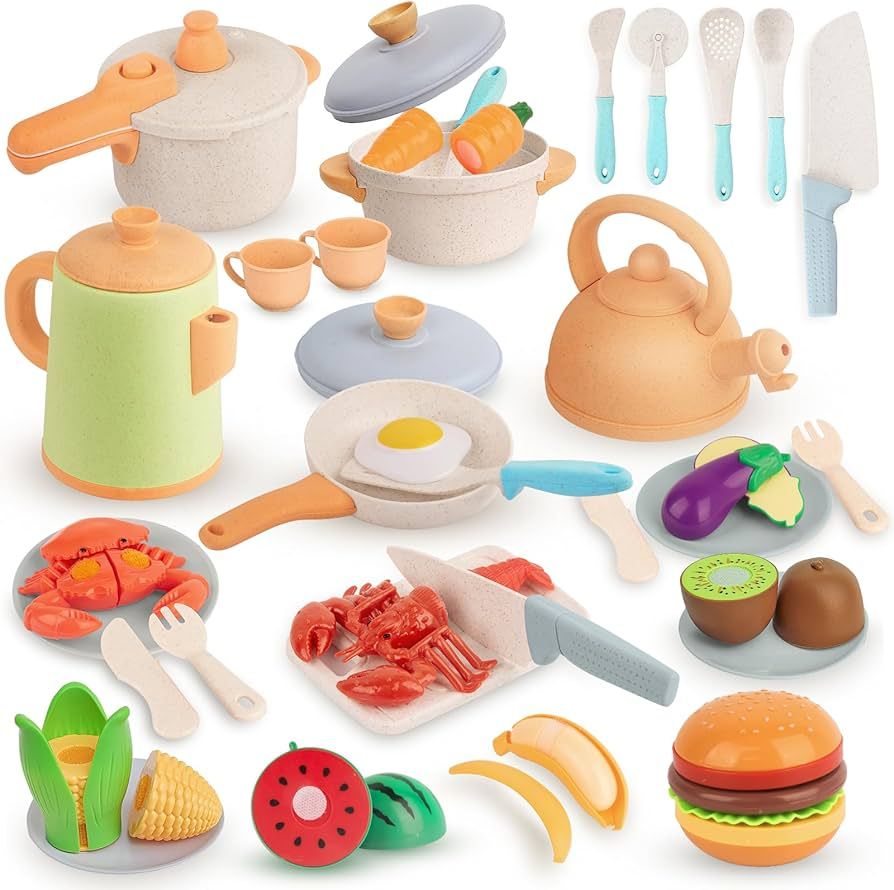 TUEHUTDE 50PCS Play Kitchen Accessories, Kids Kitchen Toy Toddler Cooking Playset with Play Pots ... | Amazon (US)