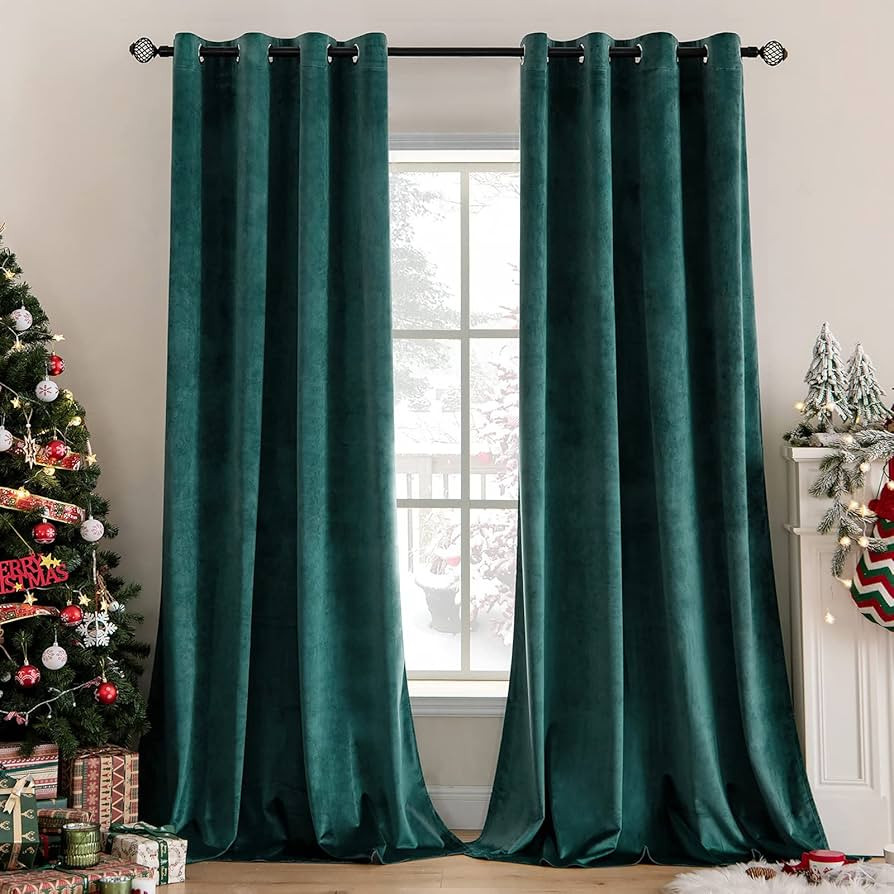 MIULEE Dark Green Velvet Curtains for Christmas Room Darkening Blackout Solid Soft Grommet Top Em... | Amazon (US)