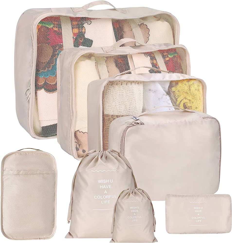 Amazon.com: 8 Set Packing Cubes for Suitcases, kingdalux Travel Luggage Packing Organizers with L... | Amazon (US)