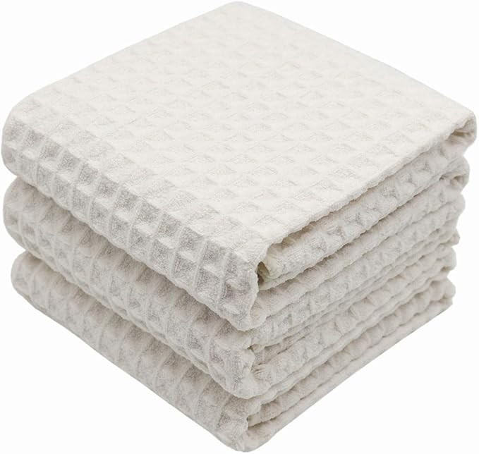 Waffle Weave Kitchen Drying Towels - Thick Microfiber, Absorbent, Lint Free 16Inch x 24Inch 3 Pac... | Amazon (US)