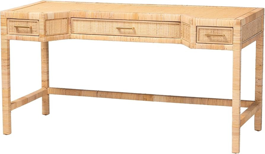 Bali & pari Kalimantan Natural Rattan Desk with Three Drawers | Amazon (US)