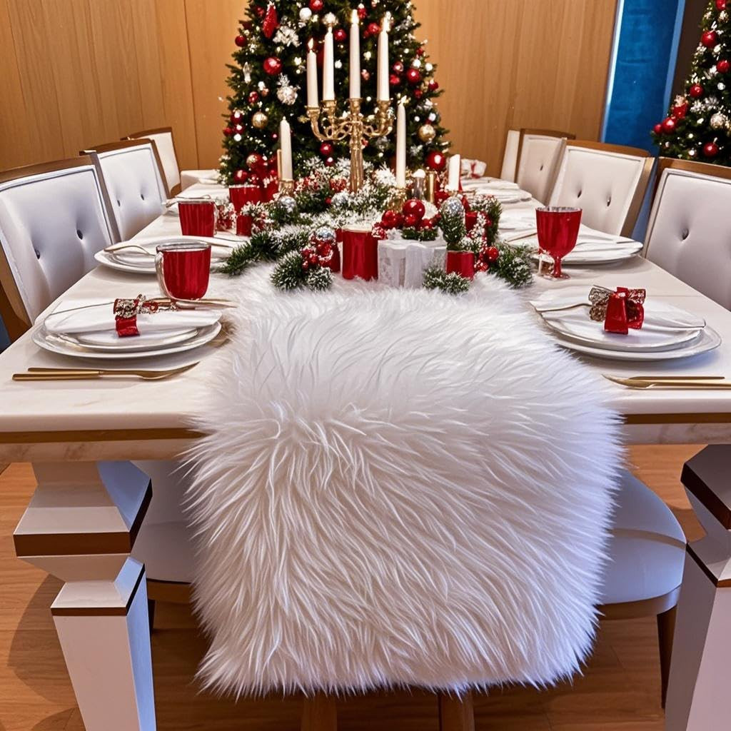 White Table Runner Simply Modern Faux Fur Table Runner for Coffee Table, Dining Table Winter Home... | Amazon (US)