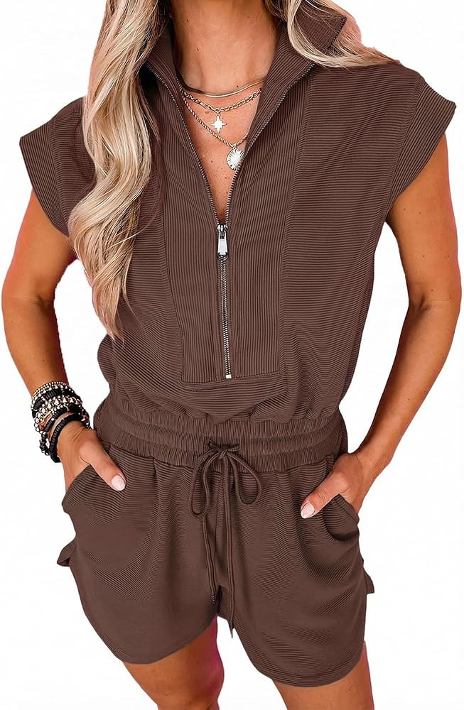 Rompers for Womens Summer Half Zip with Pockets | Amazon (US)