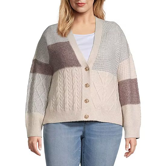 new!a.n.a Plus Womens V Neck Long Sleeve Button Cardigan | JCPenney