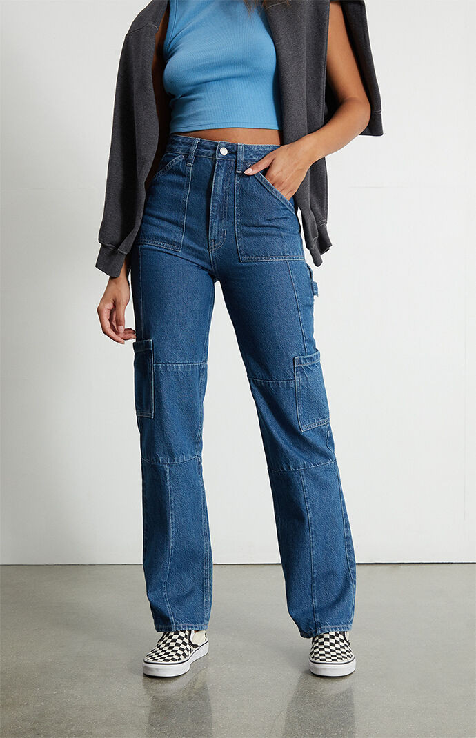 PacSun Womens Dark Blue Patch Pocket Carpenter Jeans size 27 | PacSun