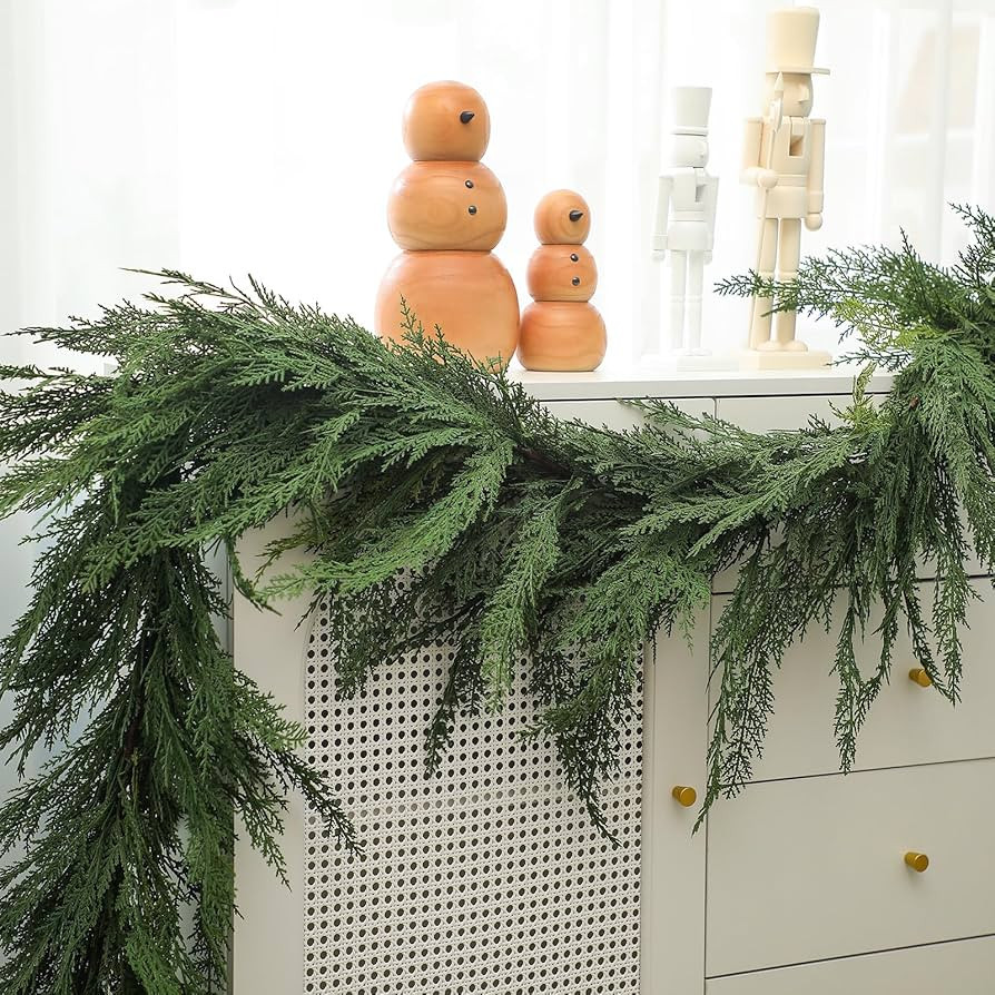 Jutom 1 PCS 9 ft Christmas Cedar Garland - Green Artificial Realistic Cedar Garland Faux Decorati... | Amazon (US)