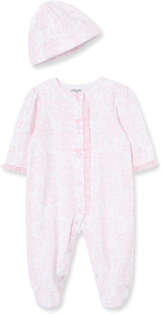 Little Me Clothes for Baby Girls 100% Cotton Scratch-Free Tag Footed One-Piece Romper and Hat Sle... | Amazon (US)