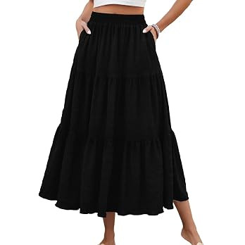 Women's Summer Casual Elegant Smock Layered Tiered Maxi Skirt High Waisted A Line Flowy Long Skir... | Amazon (US)