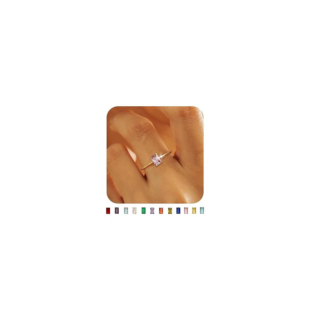 KAERUN Gold Birthstone Rings for Women Non Tarnish Dainty 14K Gold Plated Stackable Rings CZ Emer... | Amazon (US)