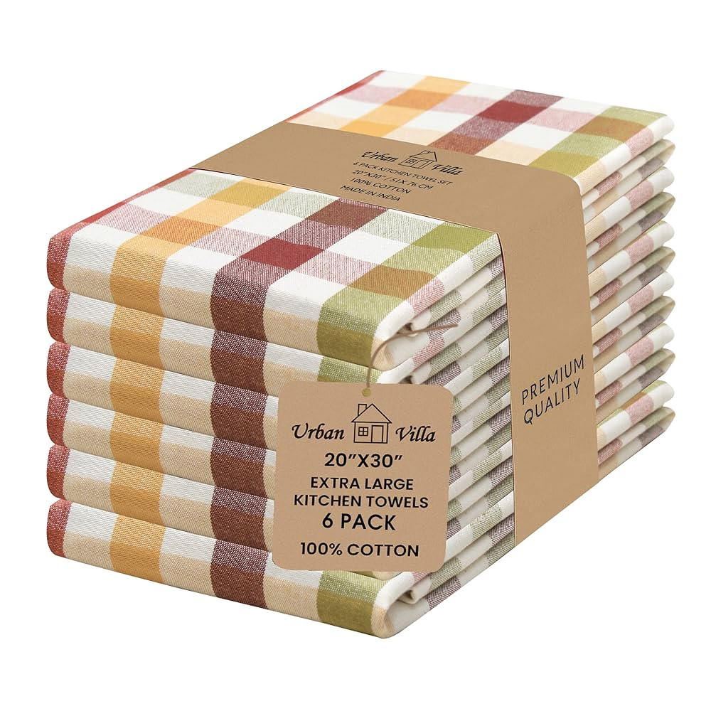 Urban Villa Christmas Kitchen Towels Set of 6 Buffalo Checks Kitchen Towels 20X30 Inches 100% Cot... | Amazon (US)