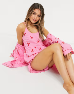 Daisy Street cami smock top and ruffle shorts pyjama set in lobster print co-ord | ASOS (Global)