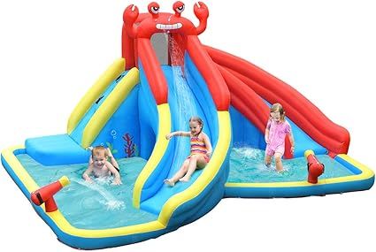 BOUNTECH Inflatable Water Slide, Crab Themed Bouncer Park w/Double Slides, Climb Wall, Splash Poo... | Amazon (US)