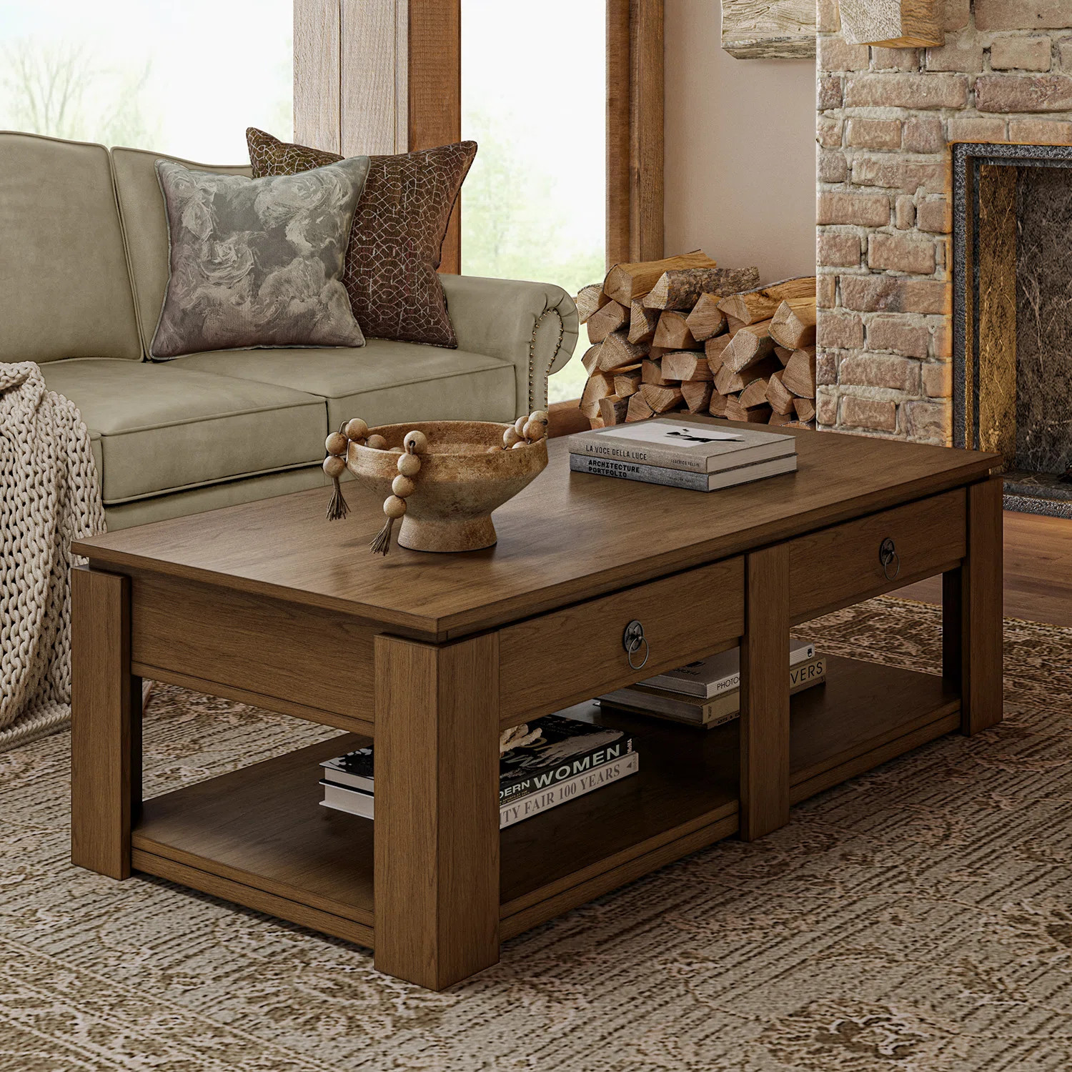 Breakwater Bay Jorge 54" Modern Rustic 4-Drawers Farmhouse Coffee Table & Reviews | Wayfair | Wayfair North America