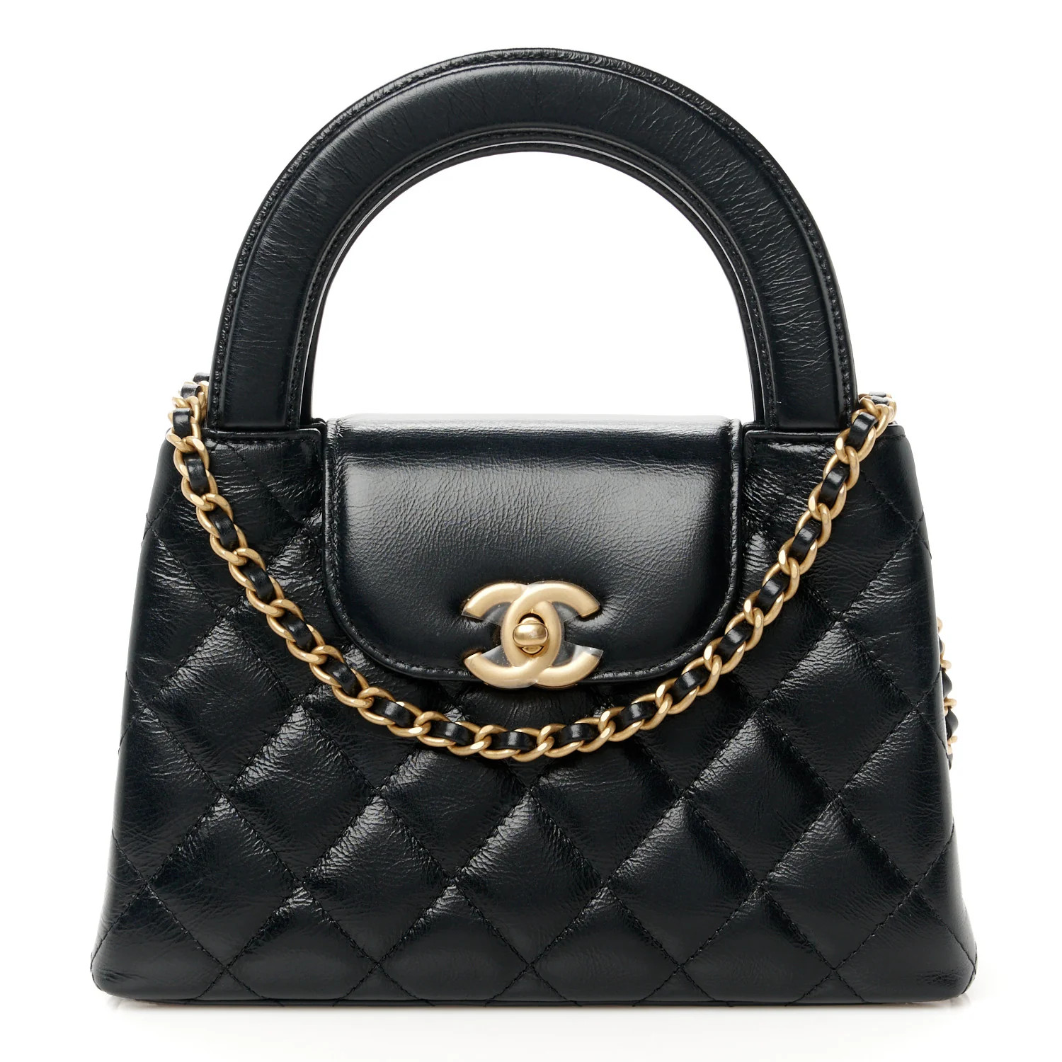 Shiny Aged Calfskin Quilted Nano Kelly Shopper Black | FASHIONPHILE (US)