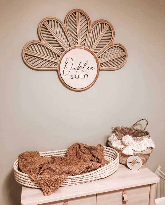 Boho Baby Name Sign - Nursery Name Sign - Wooden Name Sign - Rattan Name Sign - Boho Nursery Deco... | Etsy (US)