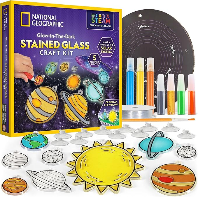 NATIONAL GEOGRAPHIC Kids Window Art Kit - Stained Glass Solar System Arts & Crafts Kit with Glow ... | Amazon (US)