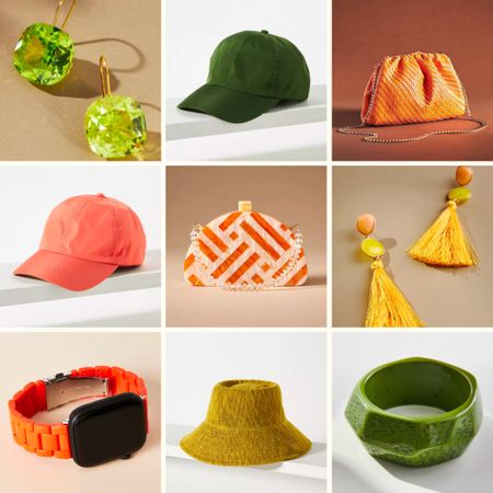 Anthropologie accessories for House of Colour Autumn, #hocautumn, orange Watch band, dark green hat, orange clutch, lime earrings, coral baseball hat, chartreuse, bucket hat

#LTKunder50 #LTKtravel #LTKFind