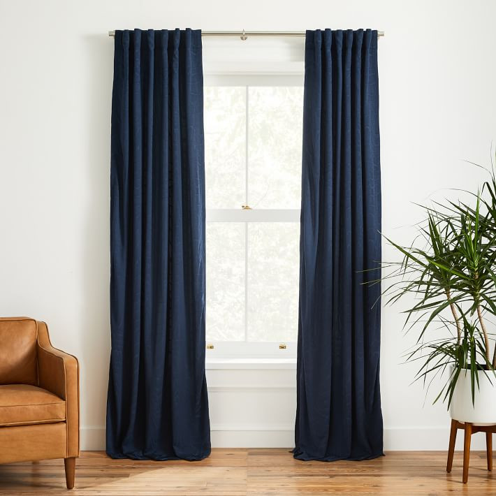 Faux Silk Moire Curtain - Midnight | West Elm (US)