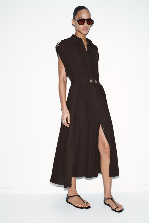 MIDI DRESS WITH BELT | Zara UK