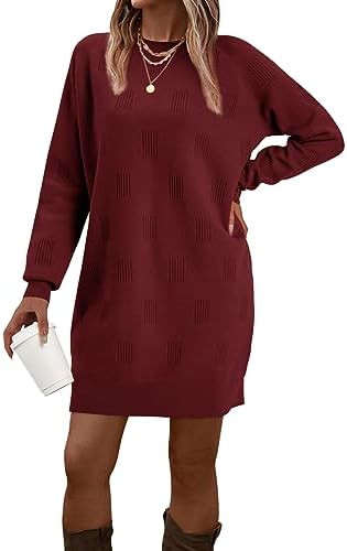 Arach&Cloz Womens Fall Fashion 2024 Sweater Dress Oversized Crew Neck Long Sleeve Knit Pullover W... | Amazon (US)