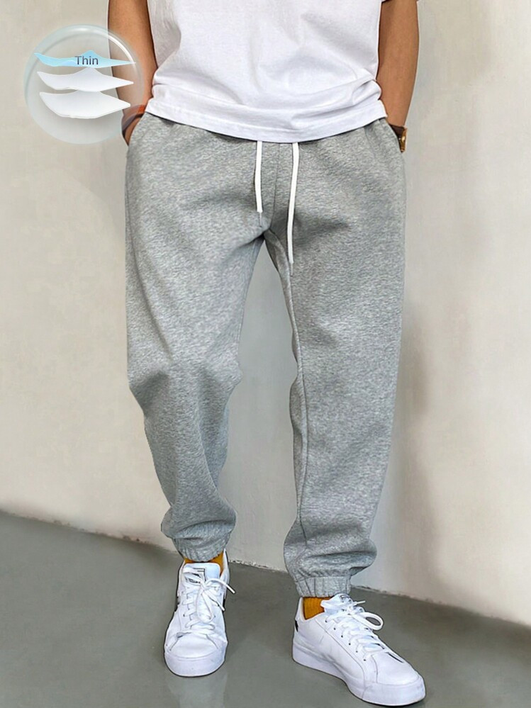 Manfinity Homme Men Slant Pocket Drawstring Waist Sweatpants Long Jogging Pants Plain Light Grey Going Out Casual | SHEIN