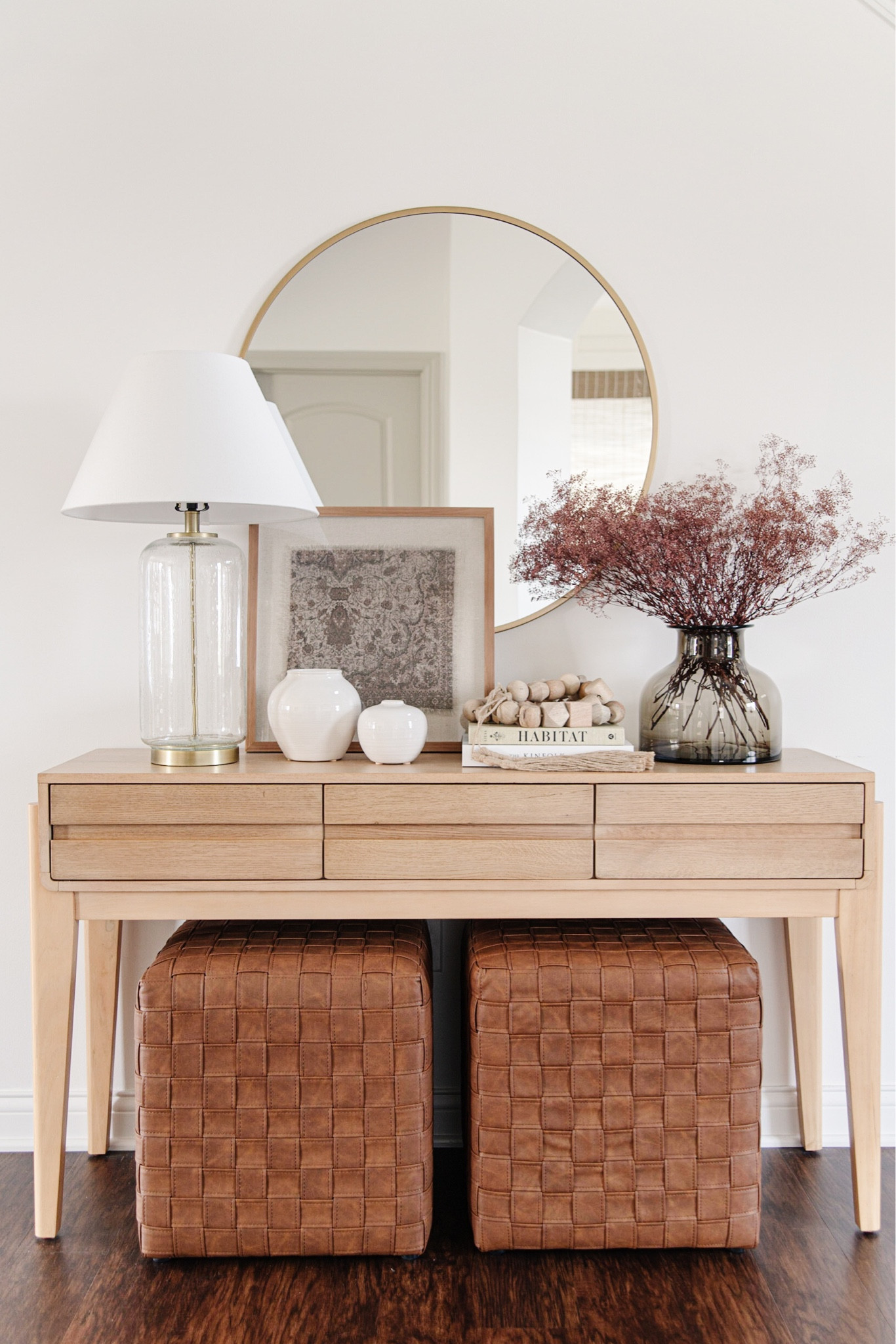 Fall entryway table decor, white oak console table styling for autumn, herriman wooden console table with drawers

#LTKhome #LTKSeasonal #LTKstyletip
