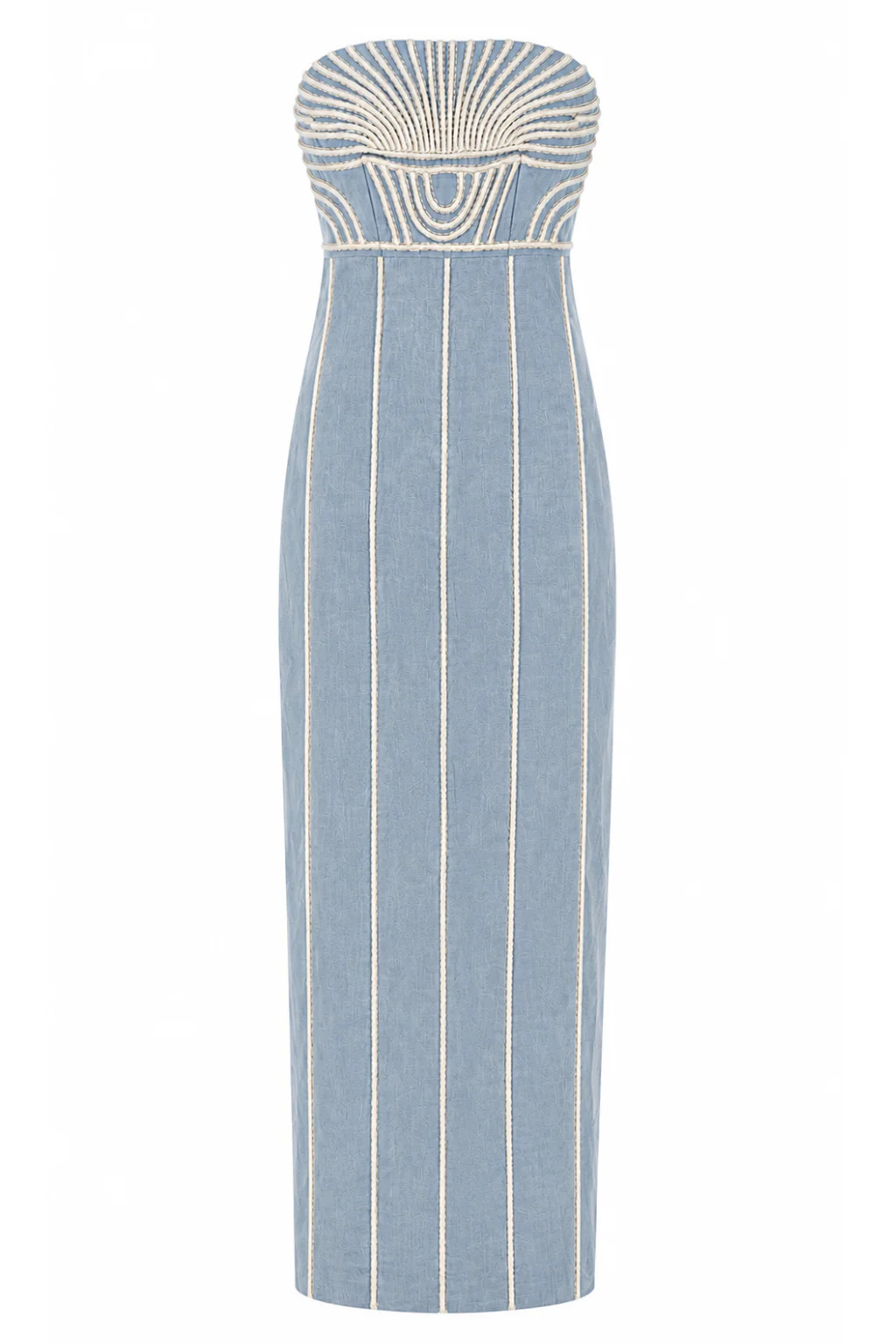 Lylie Coastal Blue Embroidery Strapless Midi Dress | Anna Cate Collection