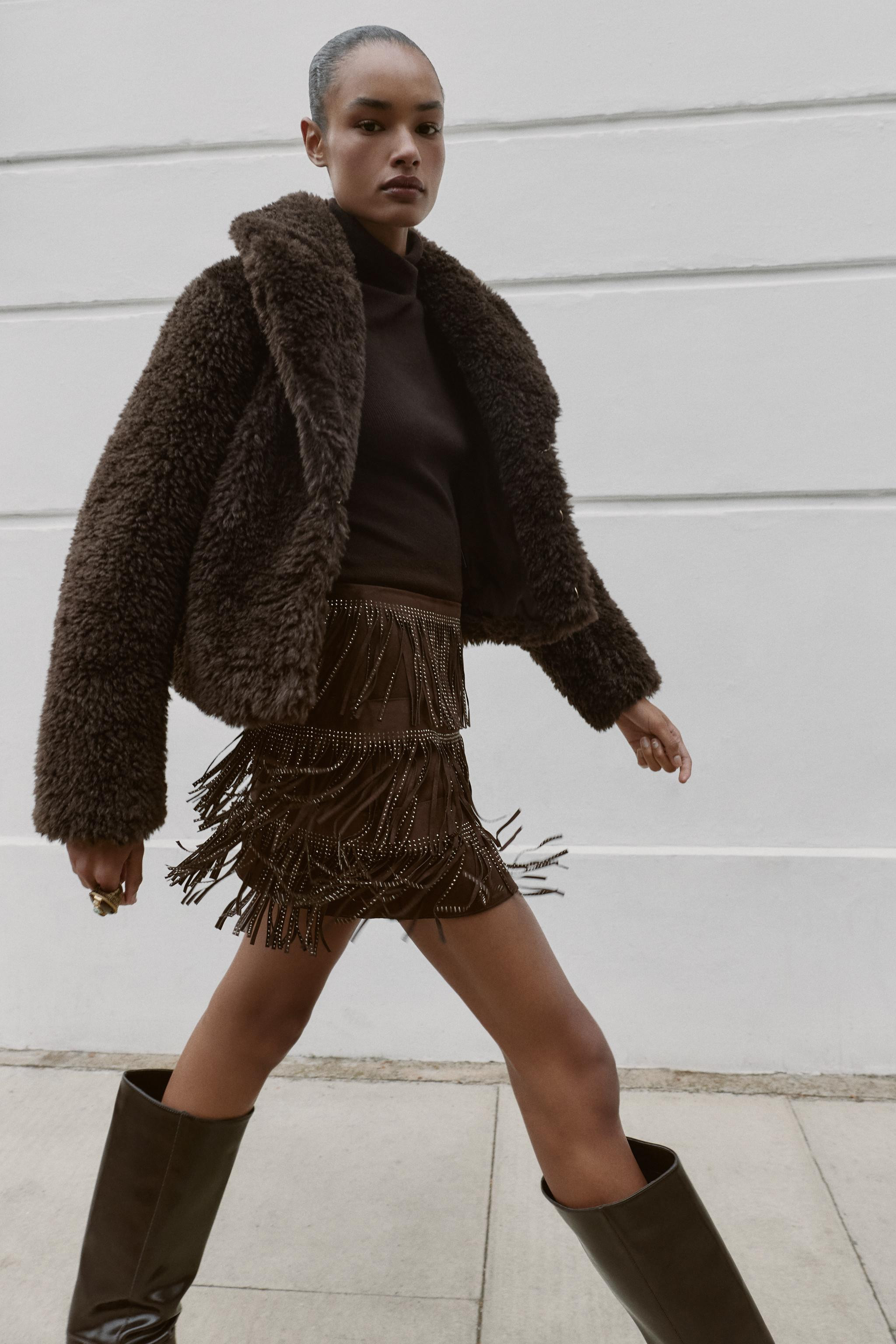 SHIMMERING FAUX SUEDE FRINGE SKIRT | Zara US