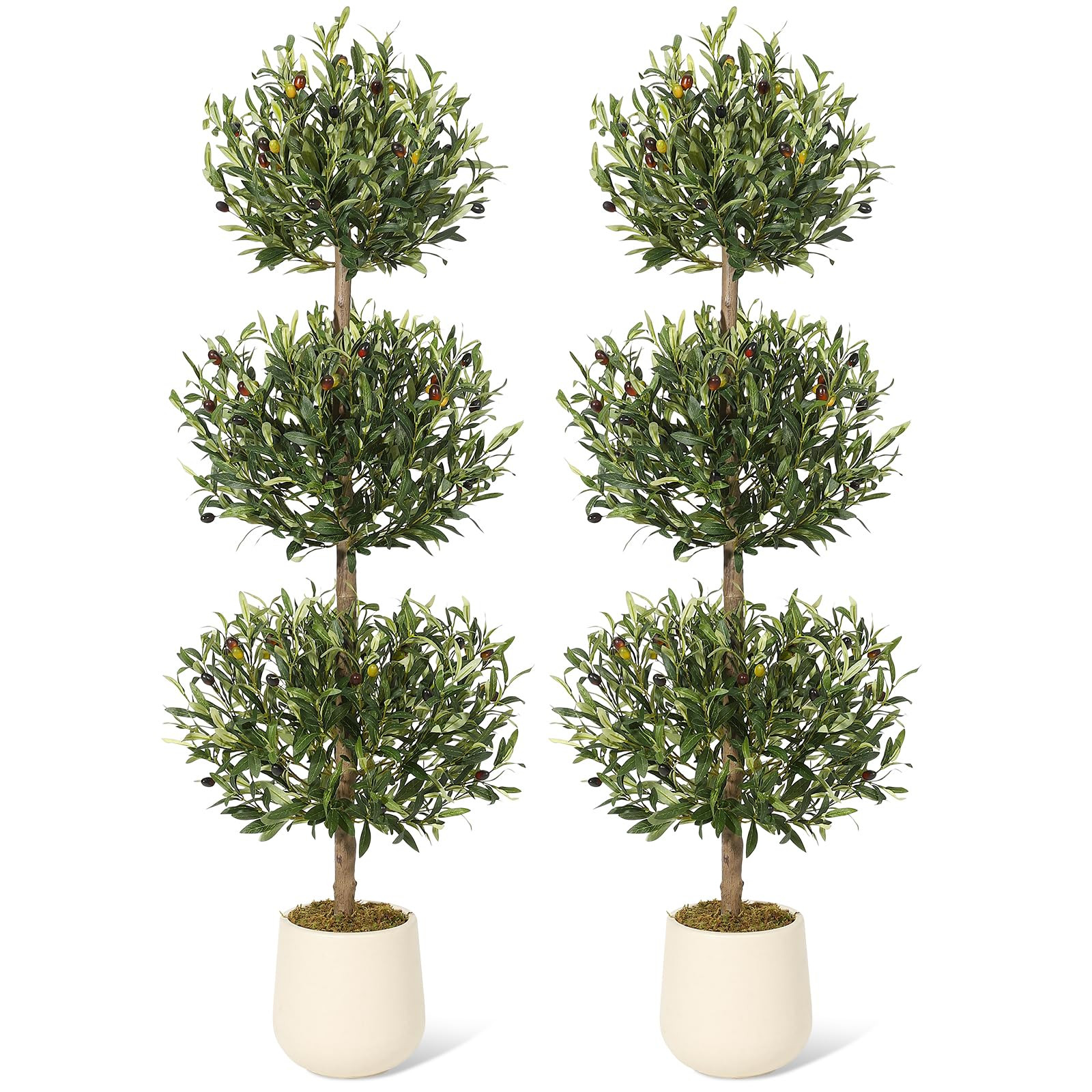 5 ft Artificial Olive Tree, Triple Ball Topiary Faux Plant with Moss & Pot, Outdoor Indoor Realis... | Amazon (US)