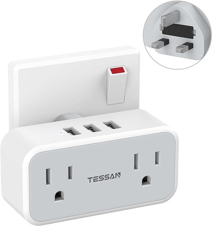 US to UK Plug Adapter, TESSAN Type G Power Adapter with 2 Outlet 3 USB Charger, Travel for USA to... | Amazon (US)